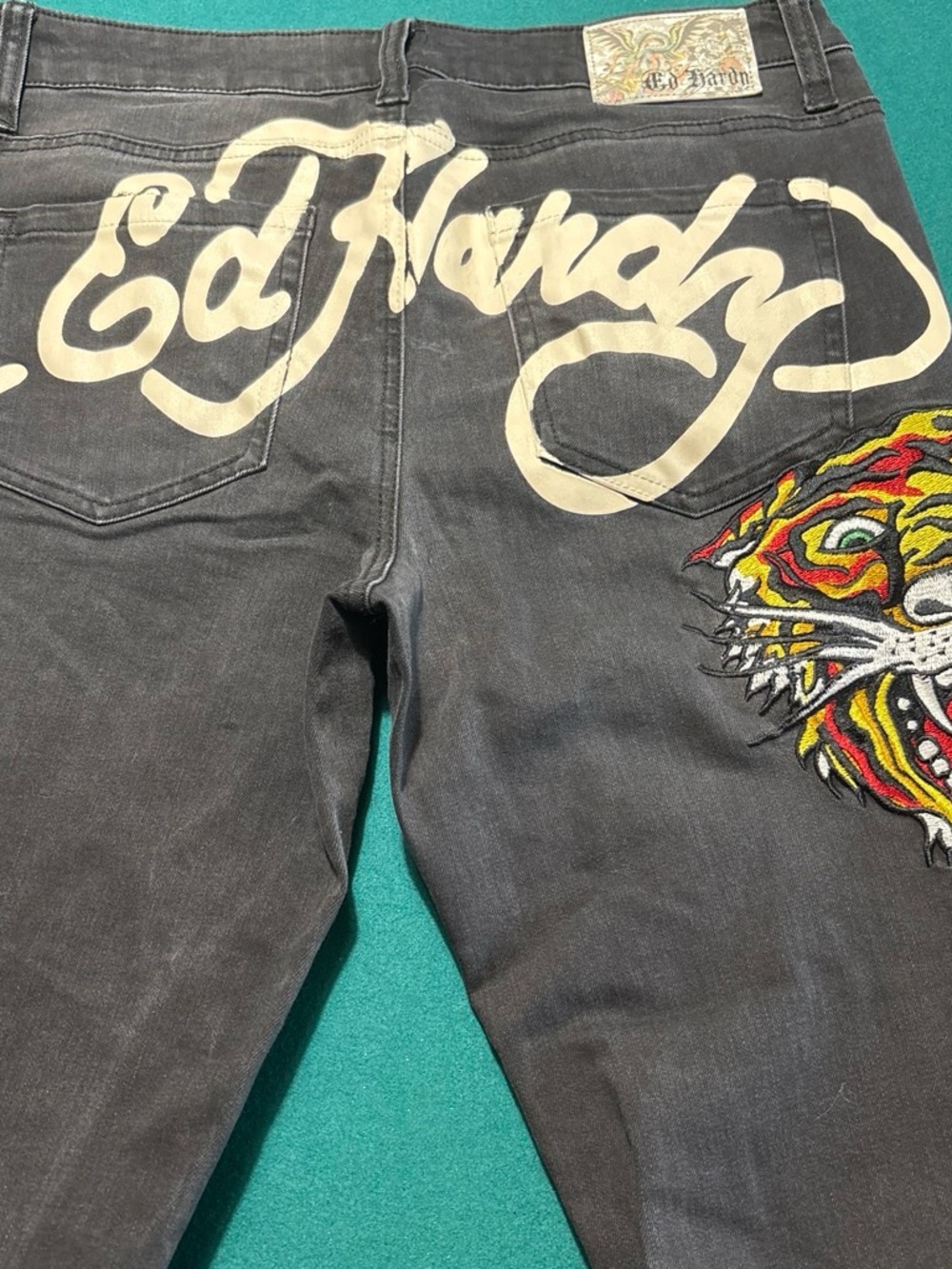 Ed Hardy Black Flare Jeans with Tiger Patch , 30 , $45
